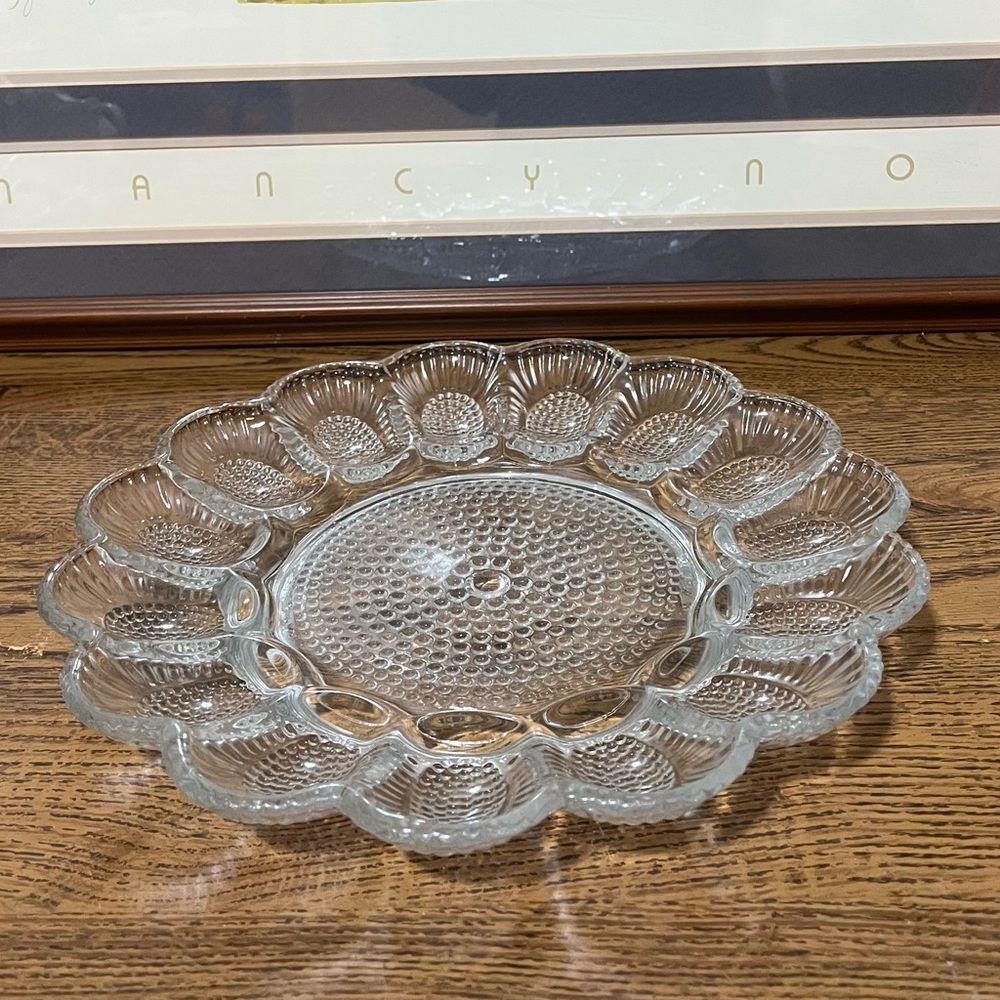 11 inch  Indiana Glass Bubble Hobnail Deviled Egg Dish Relish Tray Vintage USA